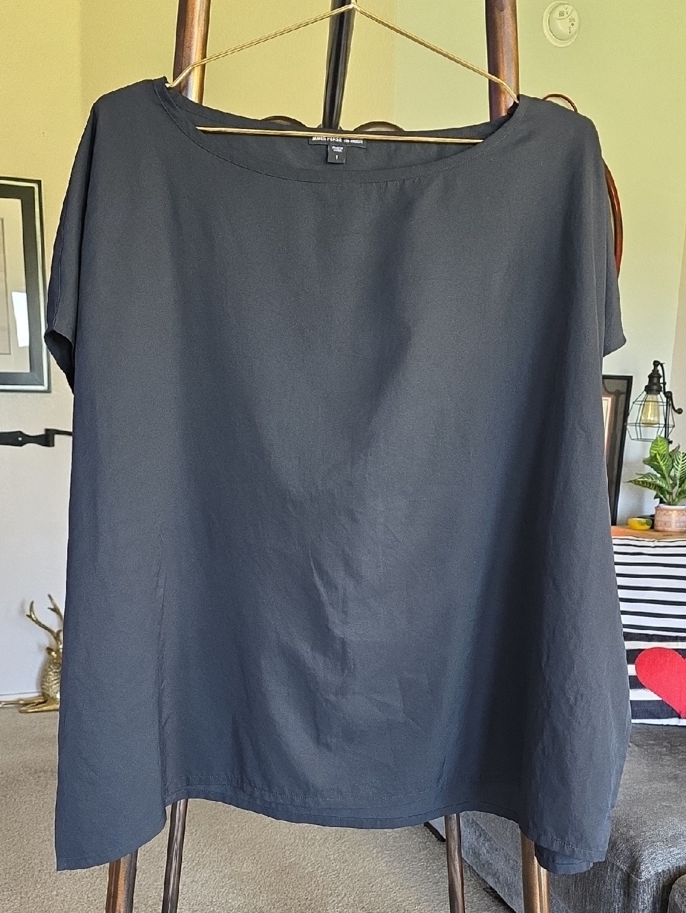 James Perse Black Relaxed Short-Sleeve Tunic Top Size 1 Small Oversized